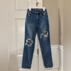 American Eagle Outfitters Women's High Rise Ripped Blue Jeans